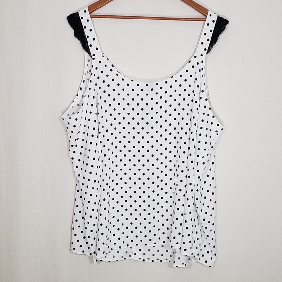Torrid Black White Polka Dot Lace Trim Tank Size 6 - Picture 2 of 7
